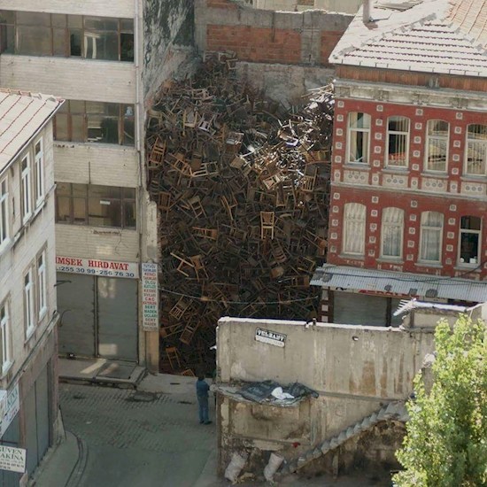 many chairs dumped